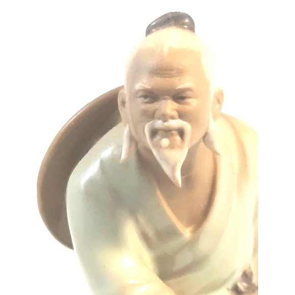 Vintage Chinese Shiwan Artistic Ceramic Mudman Fisherman Glazed Figurine 6" tall - Picture 7 of 11